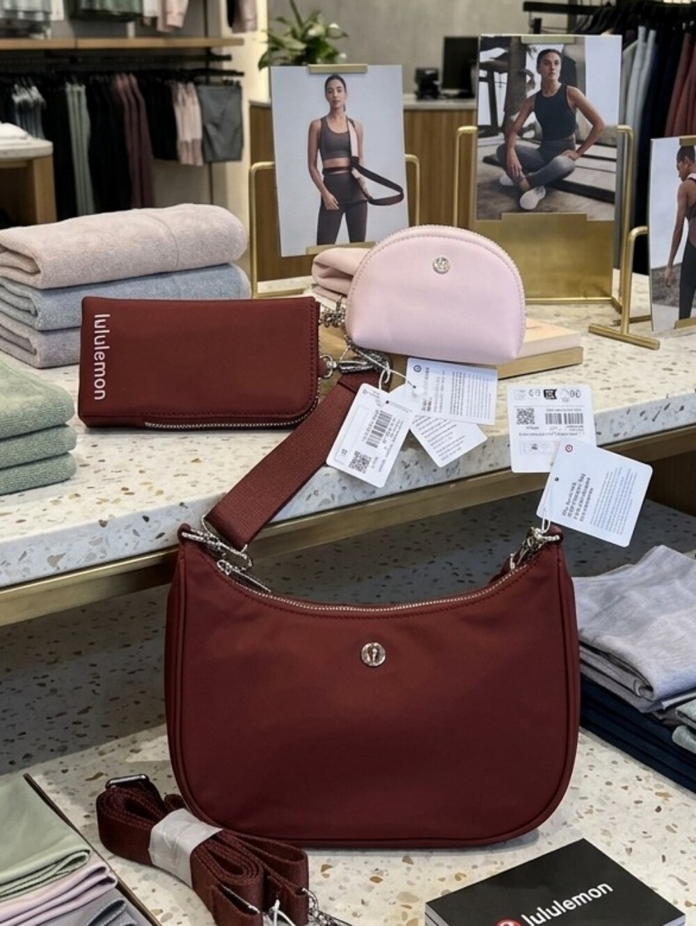 Lululemon SET City Essentials Cranberry Charm shoulder bag & Wallet Wristlet Set